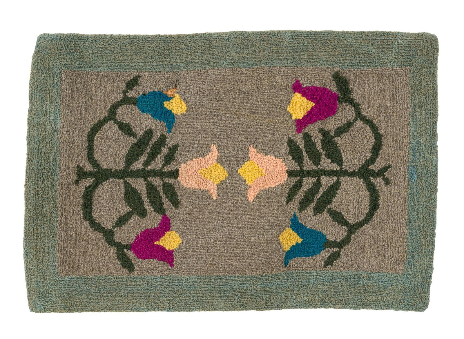 20th Century Floral Decorated Hooked Rug (1 of 2)