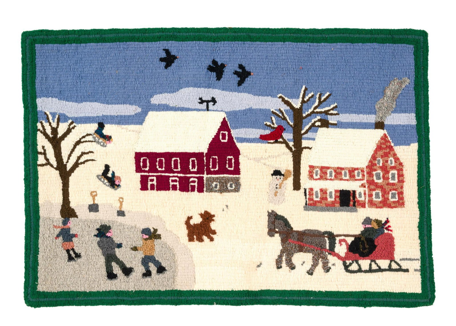 20th Century Winter Village Hooked Rug (1 of 3)