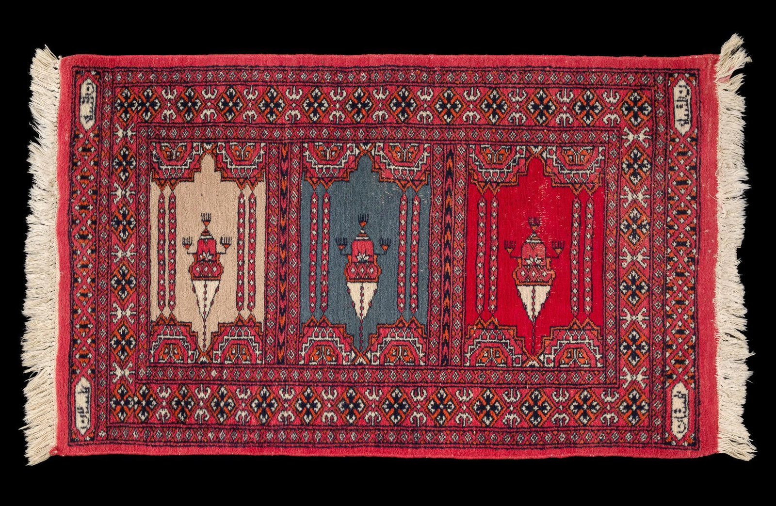 Pakistani Bokhara-Style Triple Mihrab Prayer Rug (1 of 3)