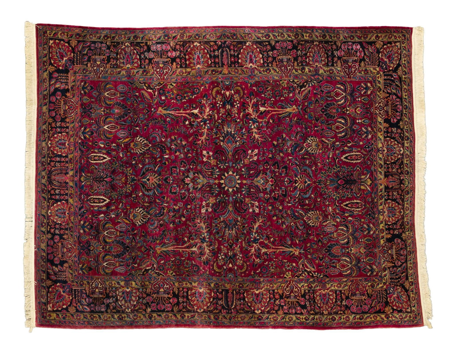 Hand-Knotted Persian Mashad-Style Wool Room Size Carpet (1 of 3)