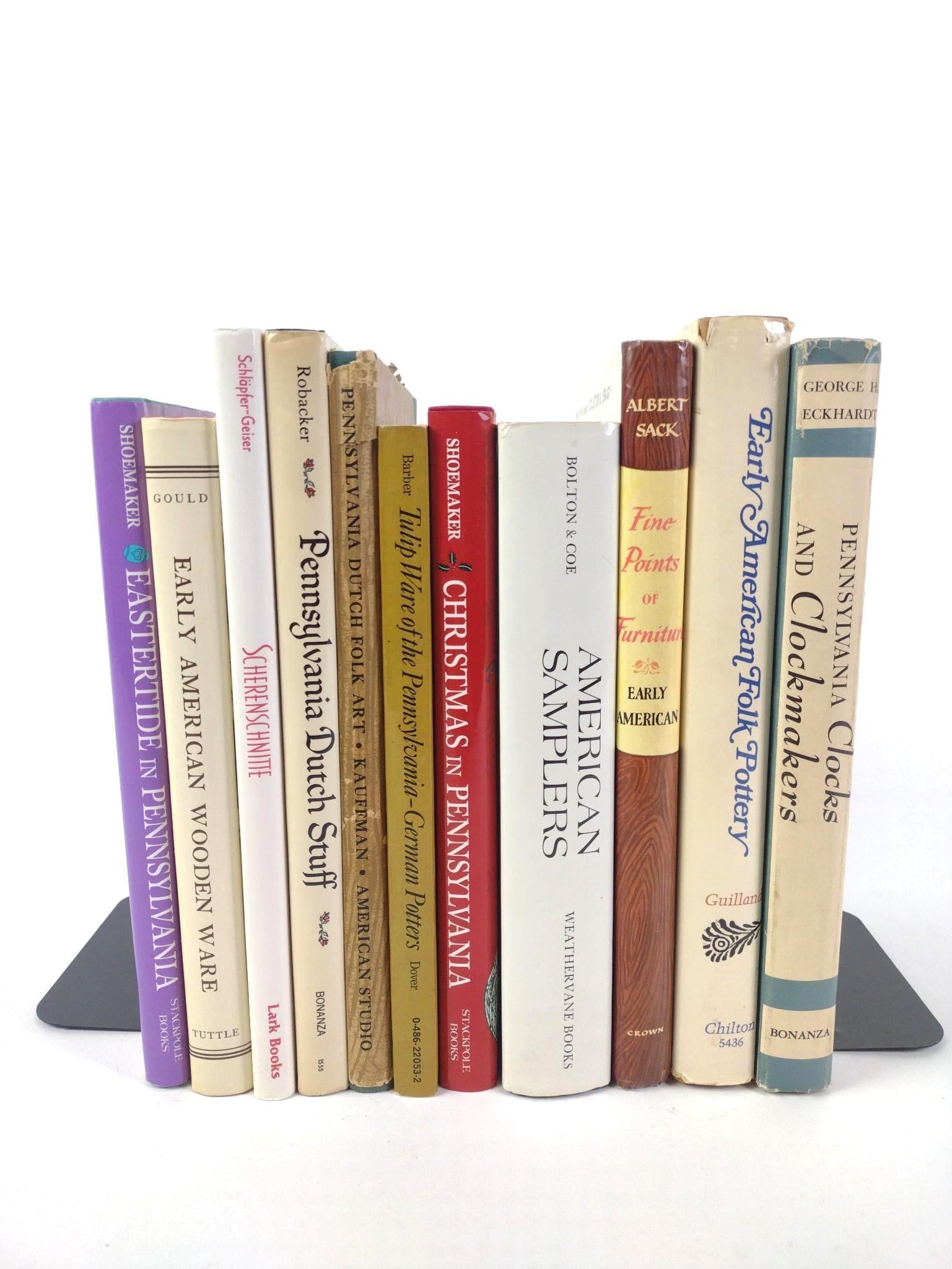 11 Pennsylvania & American Art & History Books: 11 books of varying condition, all consistent with age and use. Titles include Christmas in Pennsylvania, Tulip Ware of the Pennsylvania-German Potters, Scherenschnitte, Early American Wooden Ware, an