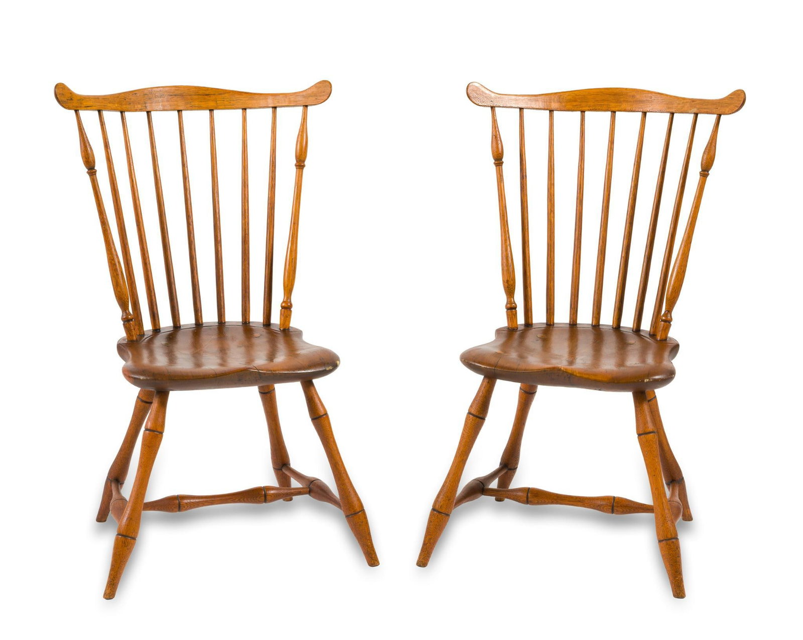 Pair of Pennsylvania Fan Back Windsor Side Chairs: A fine pair of early 19th-century Pennsylvania fan-back Windsor side chairs. Reported to be from Hanover, Pennsylvania. Mixed woods, refinished. Of typical form, consisting of faux bamboo legs and