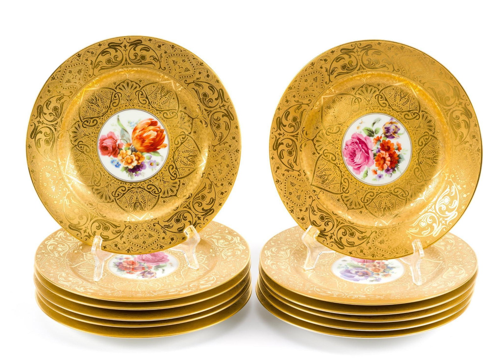 Set of 12 Hutschenreuther Royal Bavarian Plates: All marked. 10-3/4" diameter. 