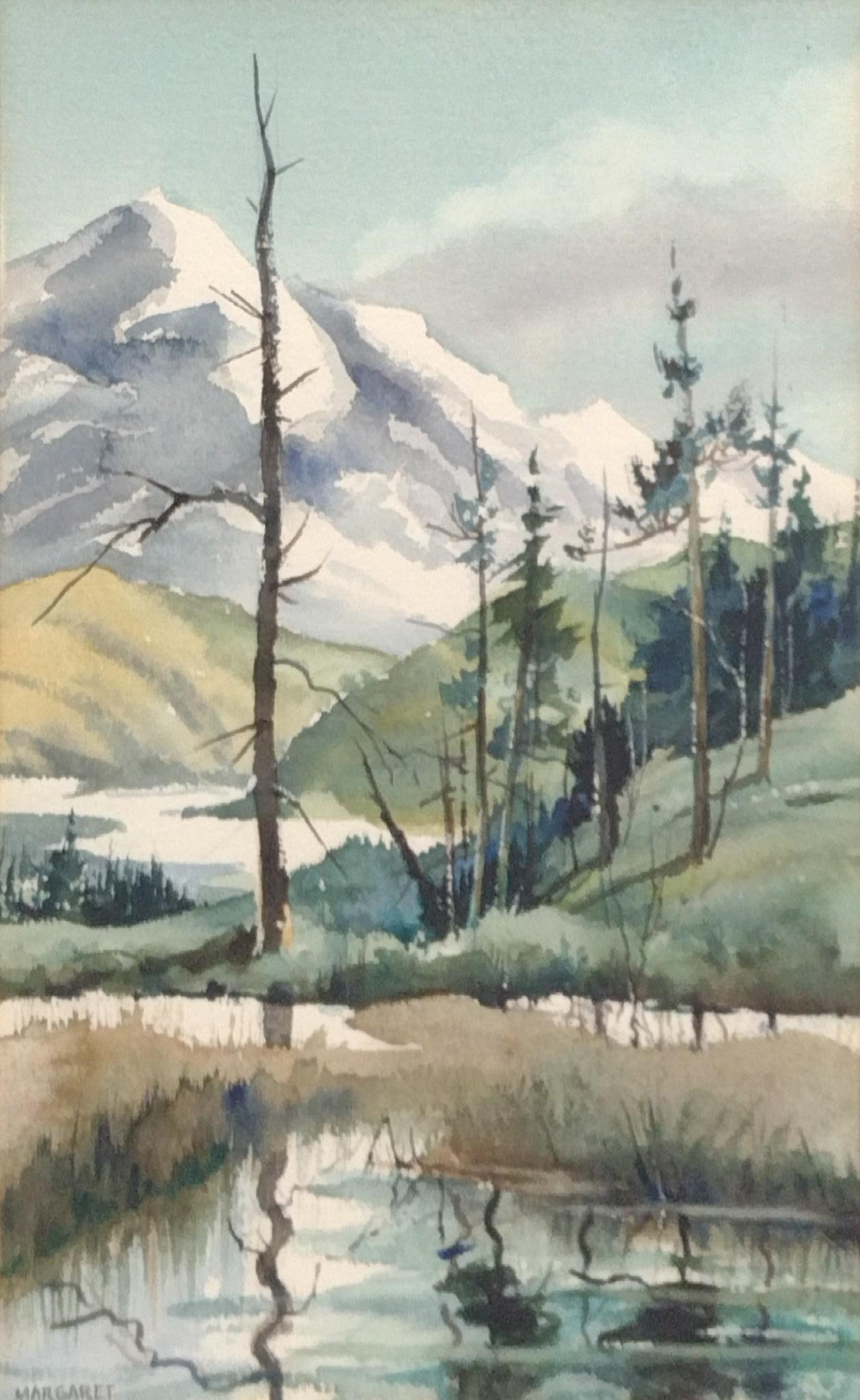 Margaret Ward Signed Watercolor: Measures 17-1/2" x 21-1/4" with frame. 