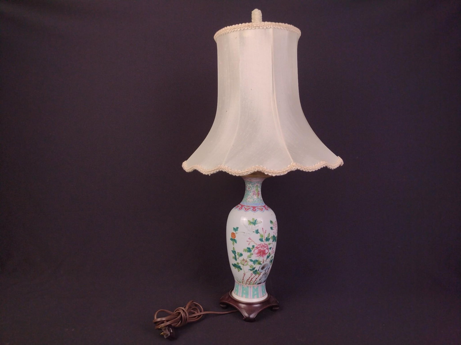 Asian Famille Rose Vase Table Lamp: 14" wide x 27-1/2" high. 
