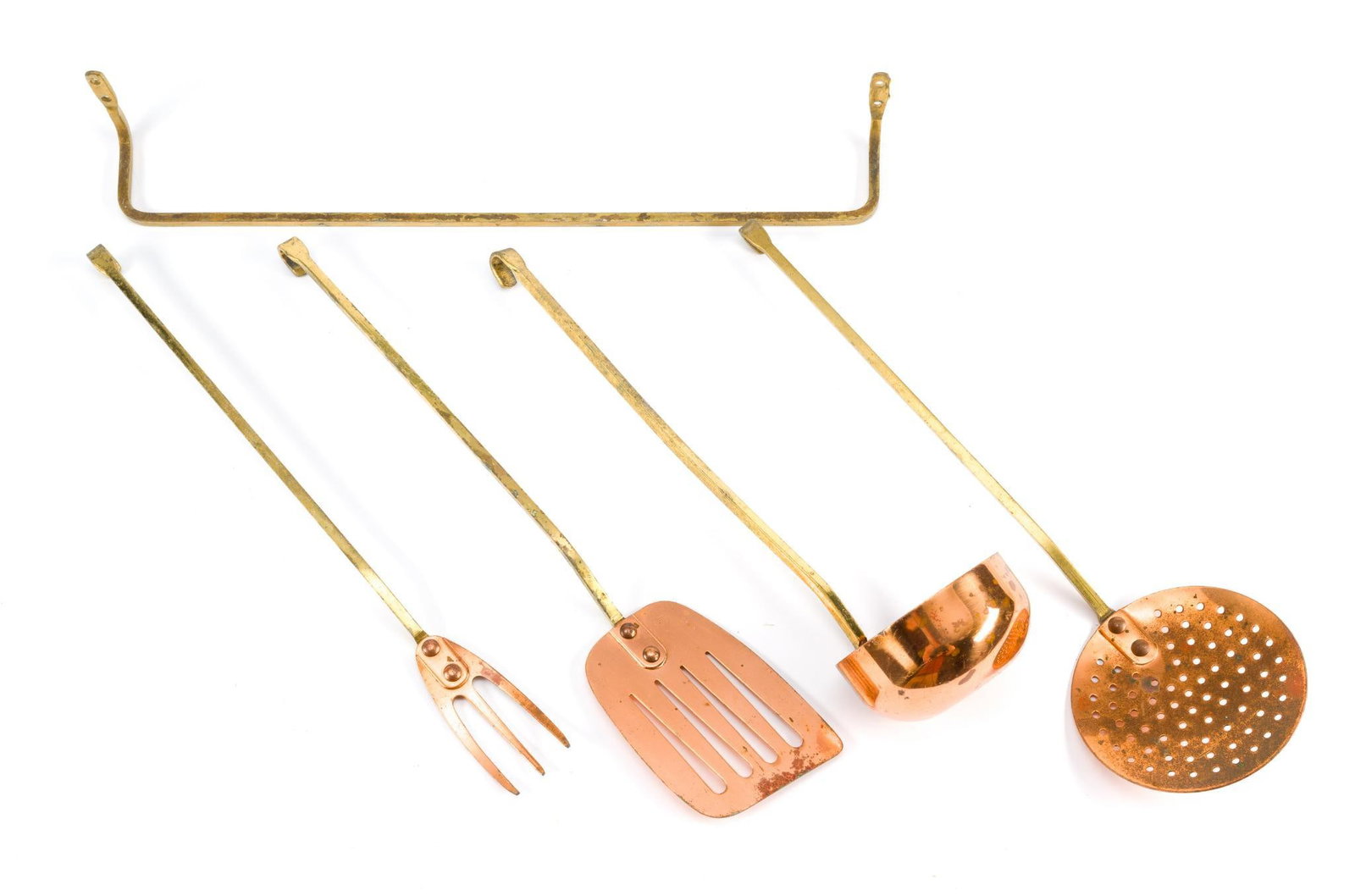 5 Copper and Brass Serving Utensils: 15-3/4" to 17" long. 