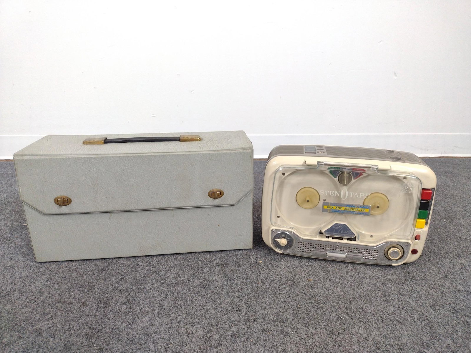 Sten-O-Tape Reel to Reel: G.3/10. Includes original carrying case. 18" wide x 9-1/4" high. 