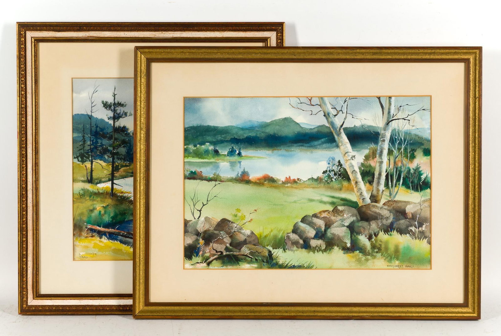 2 Watercolor Paintings by Margaret Ward: Mountain landscape paintings by Margaret Ward, Englewood, NJ. The framed sizes are 24" X 22" and 22" X 28".