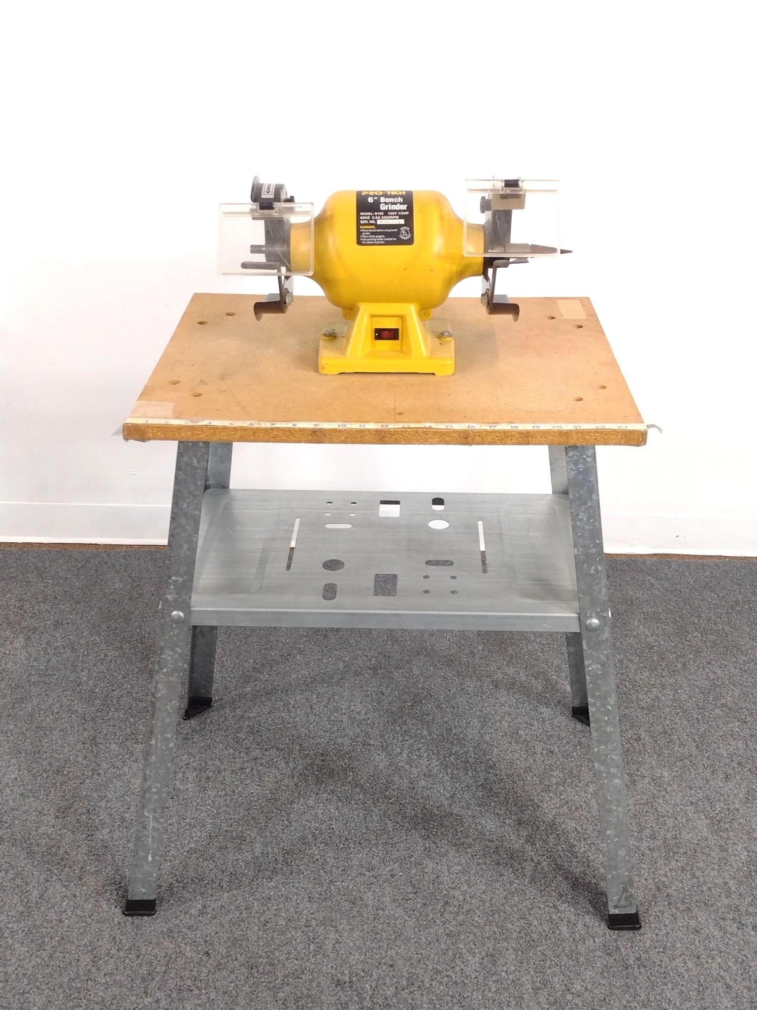 Pro-Tech 6" Bench Grinder on Bench: Overall 24" wide X 20" deep X 41" high. Model 8102.