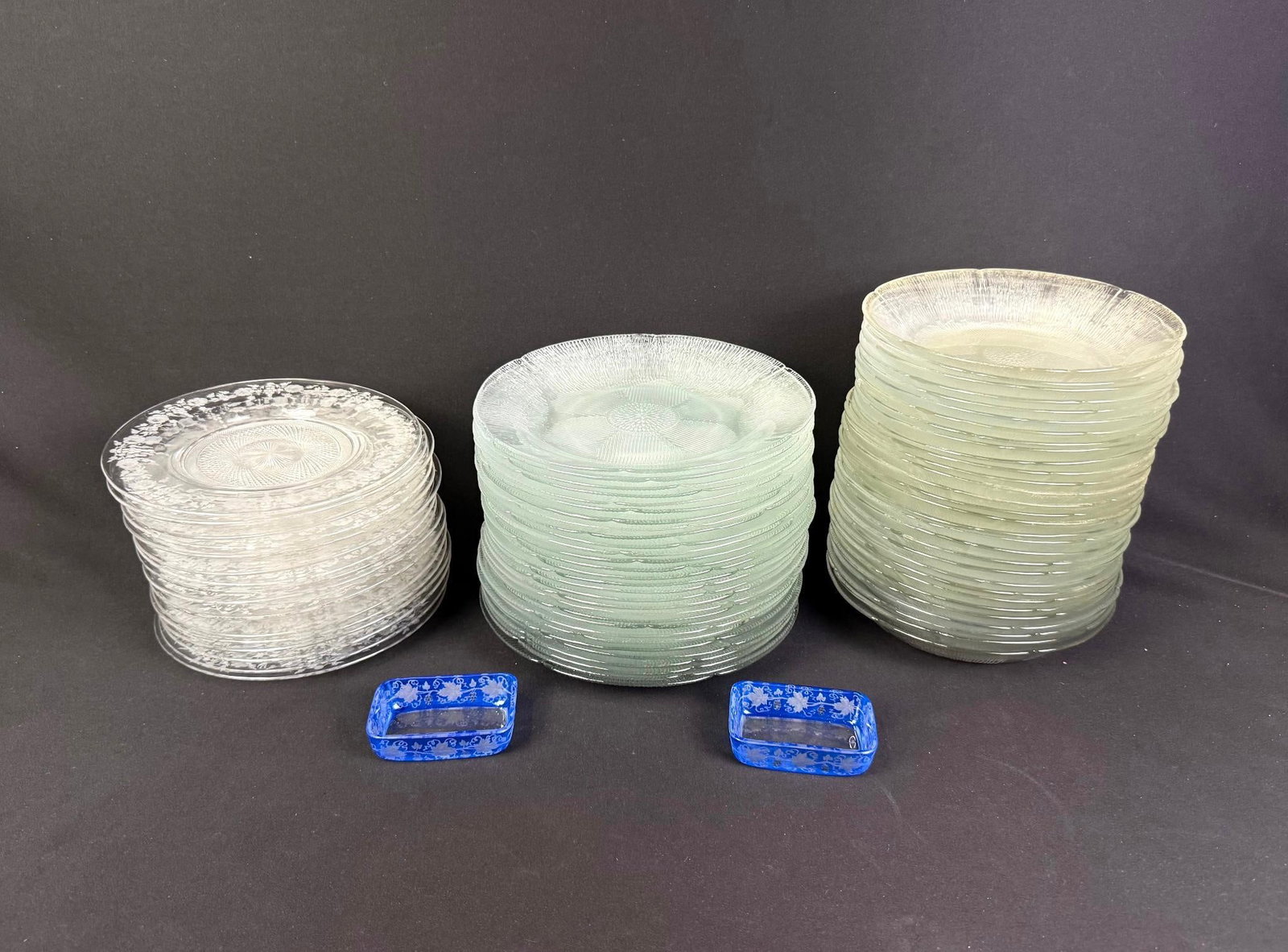 75 Glass Plates: Plates 8-1/2" diameter. 
