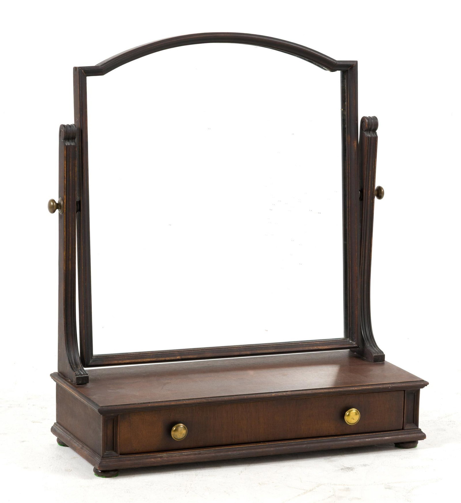 Vintage Shaving Mirror: Stamped "AUGSBURG" under the drawer, indicating that the city of manufacture was Augsburg, Germany. Mirror measures 23-1/4" x 9-1/2" x 27". 