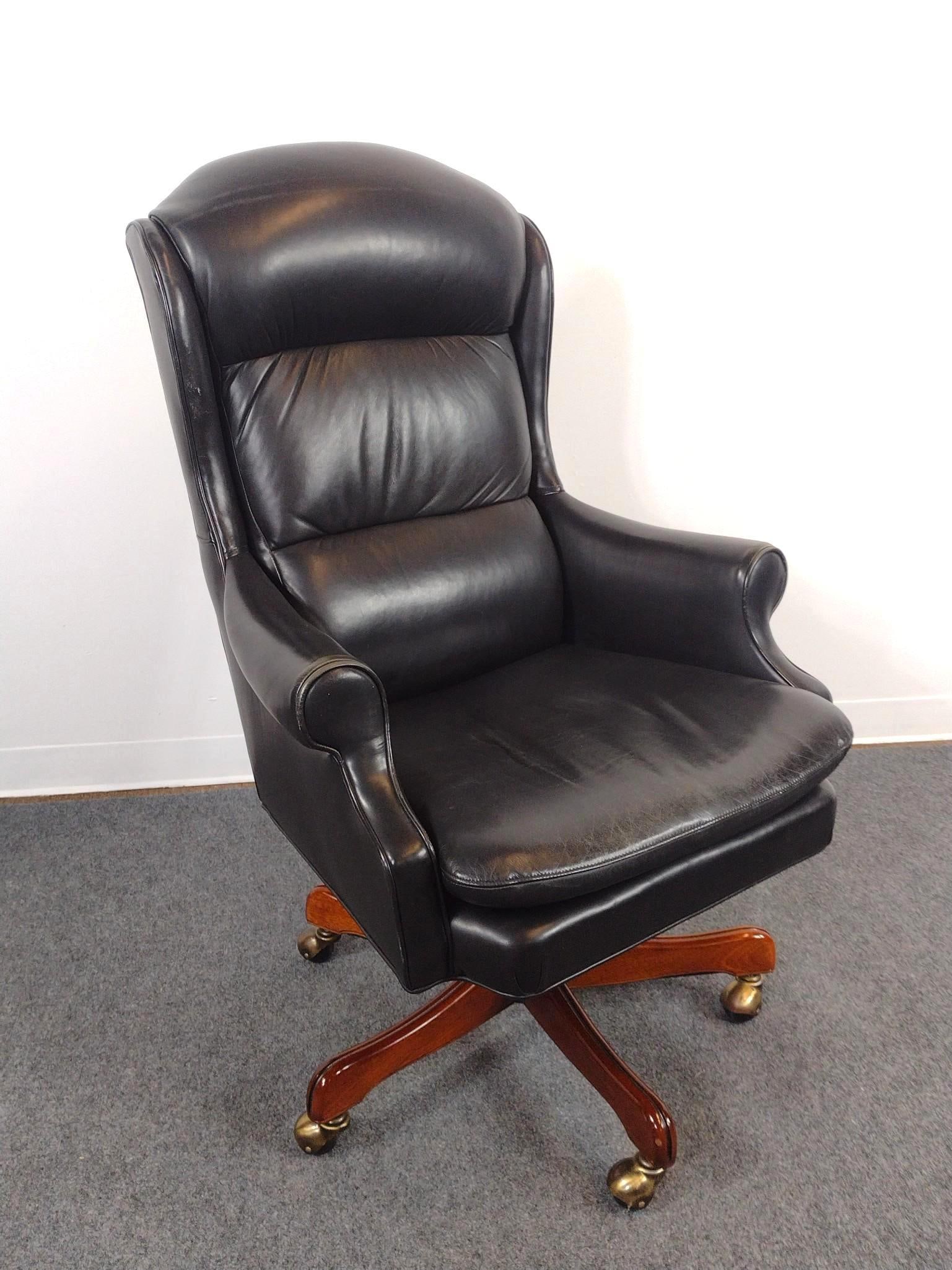 Leathercraft Executive Office Chair: 30" wide X 28" deep X 46" high. Has some light scratches.