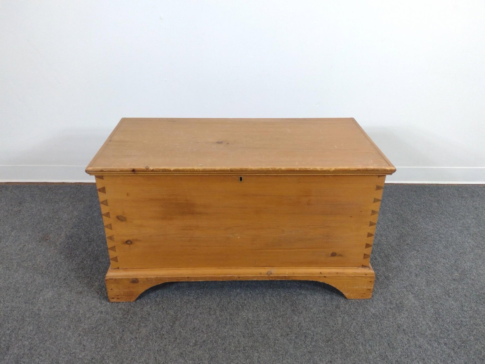 Blanket Chest: 38" wide X 18-3/4" deep X 21" high. Has some scratches.