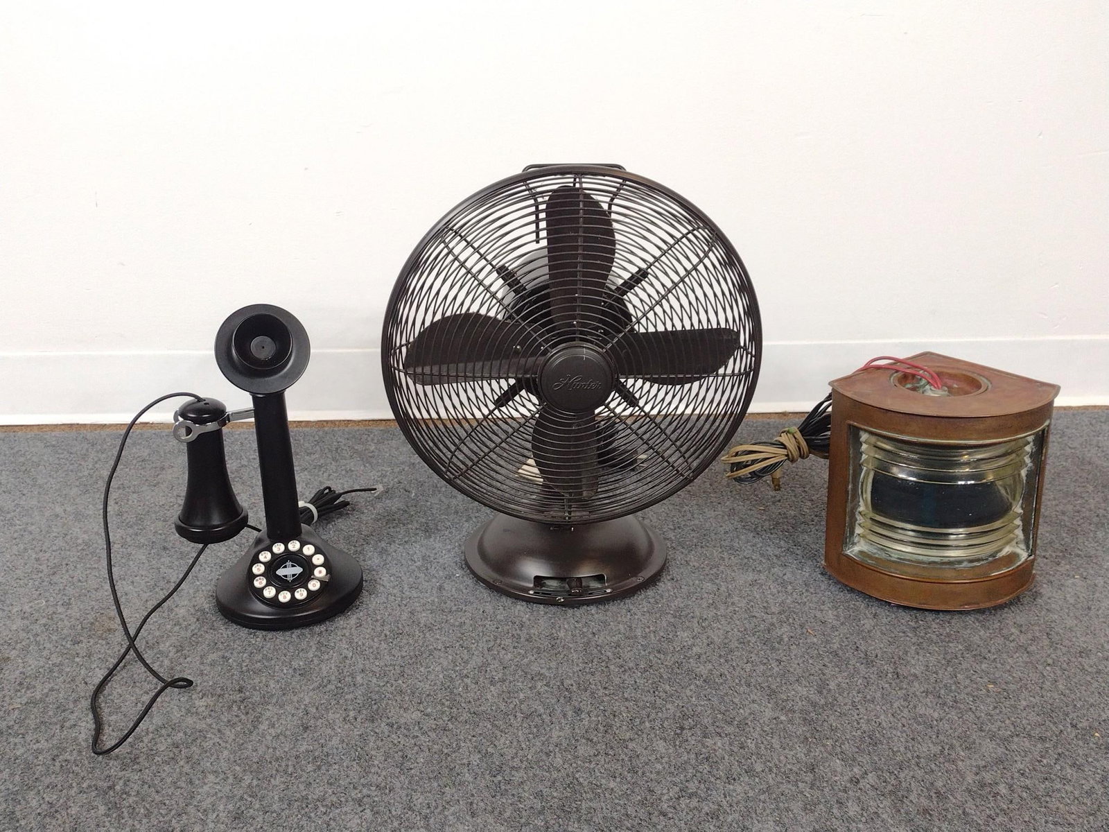 Fan, Telephone, and Light: Fan measures 12" wide x 16-1/4" high. 