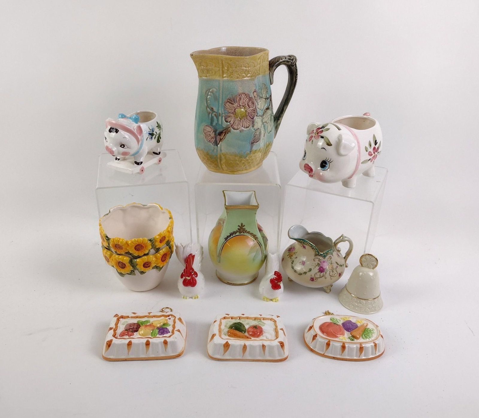 10 Decorative Porcelain incl. Nippon: Also includes pitcher, planter, and more. Largest piece measures 4-1/4" x 4-1/4" x 6".