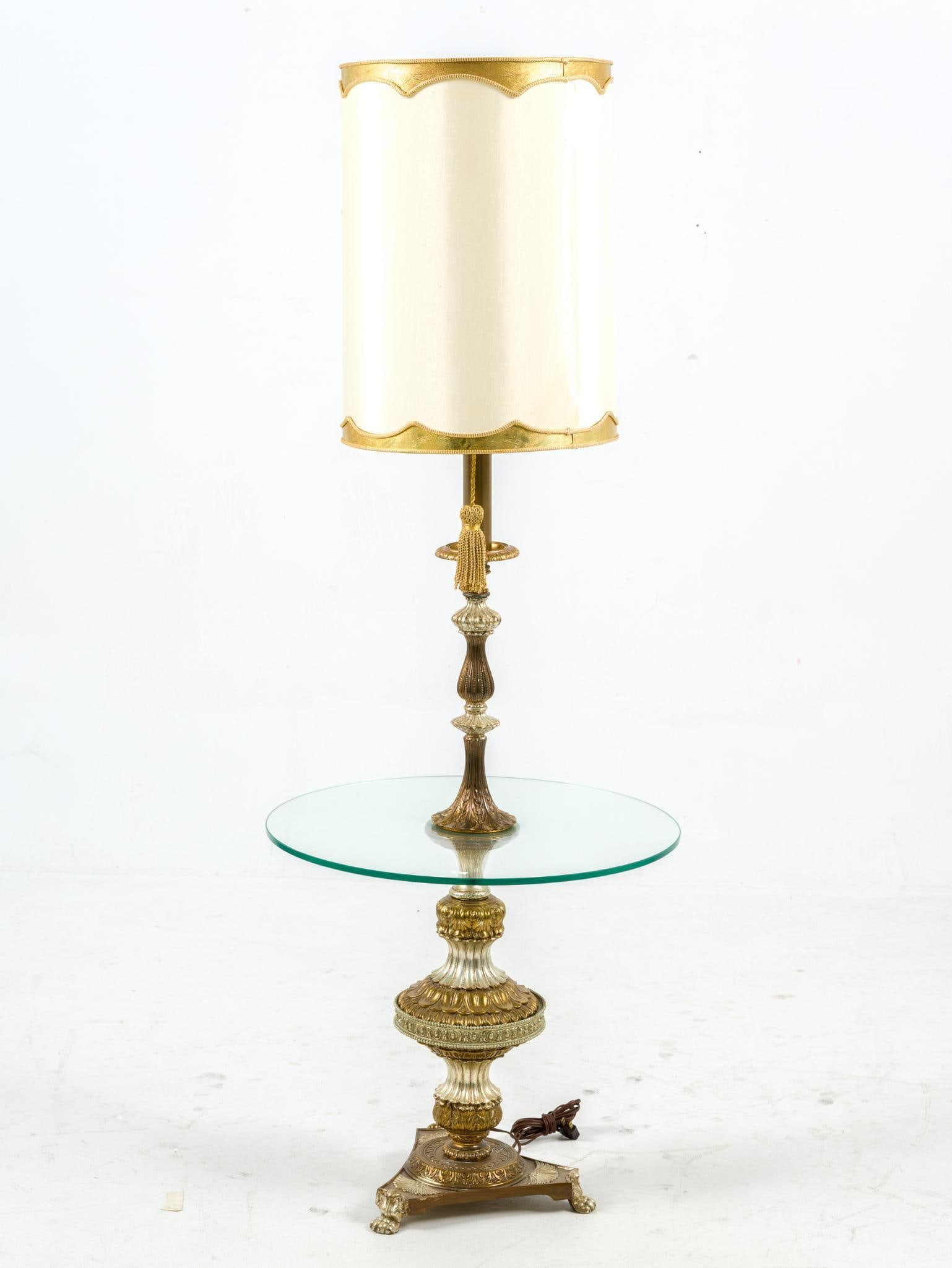 Hollywood Regency Style Lamp Table: In good condition. Measures 22-1/4" x 22-1/4" x 61".