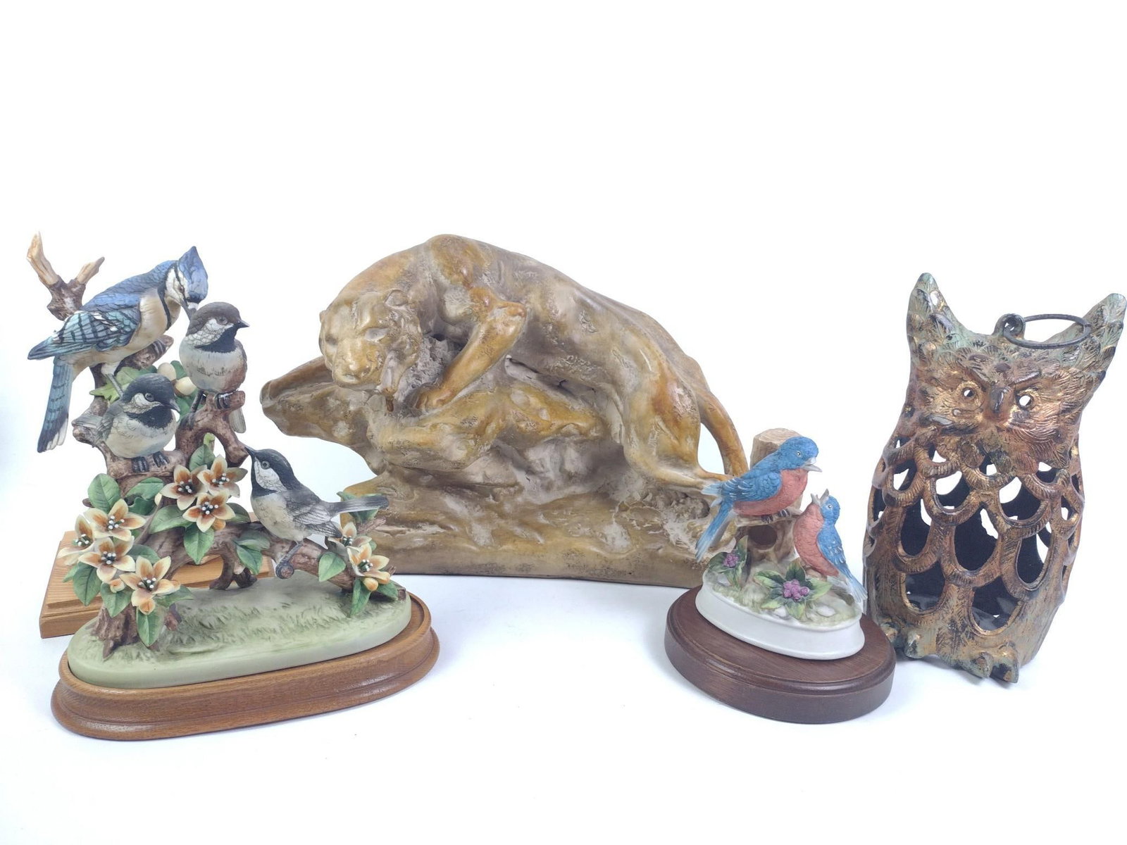 5 Figurines Incl. Andrea Black Cap Chickadee: Includes birds and mountain lion. 5" to 17" wide x 5-1/4" to 11-1/4" high. 