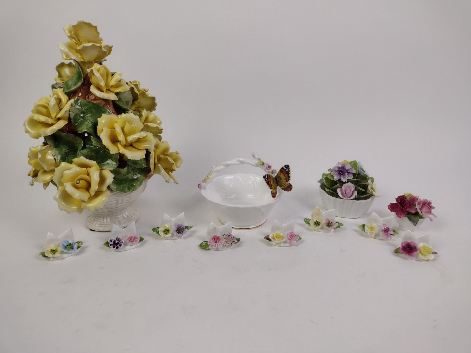 12 Pieces of Floral Porcelain incl. Coalport: 2-1/2" to 8" wide x 1" to 9-1/2" high. 
