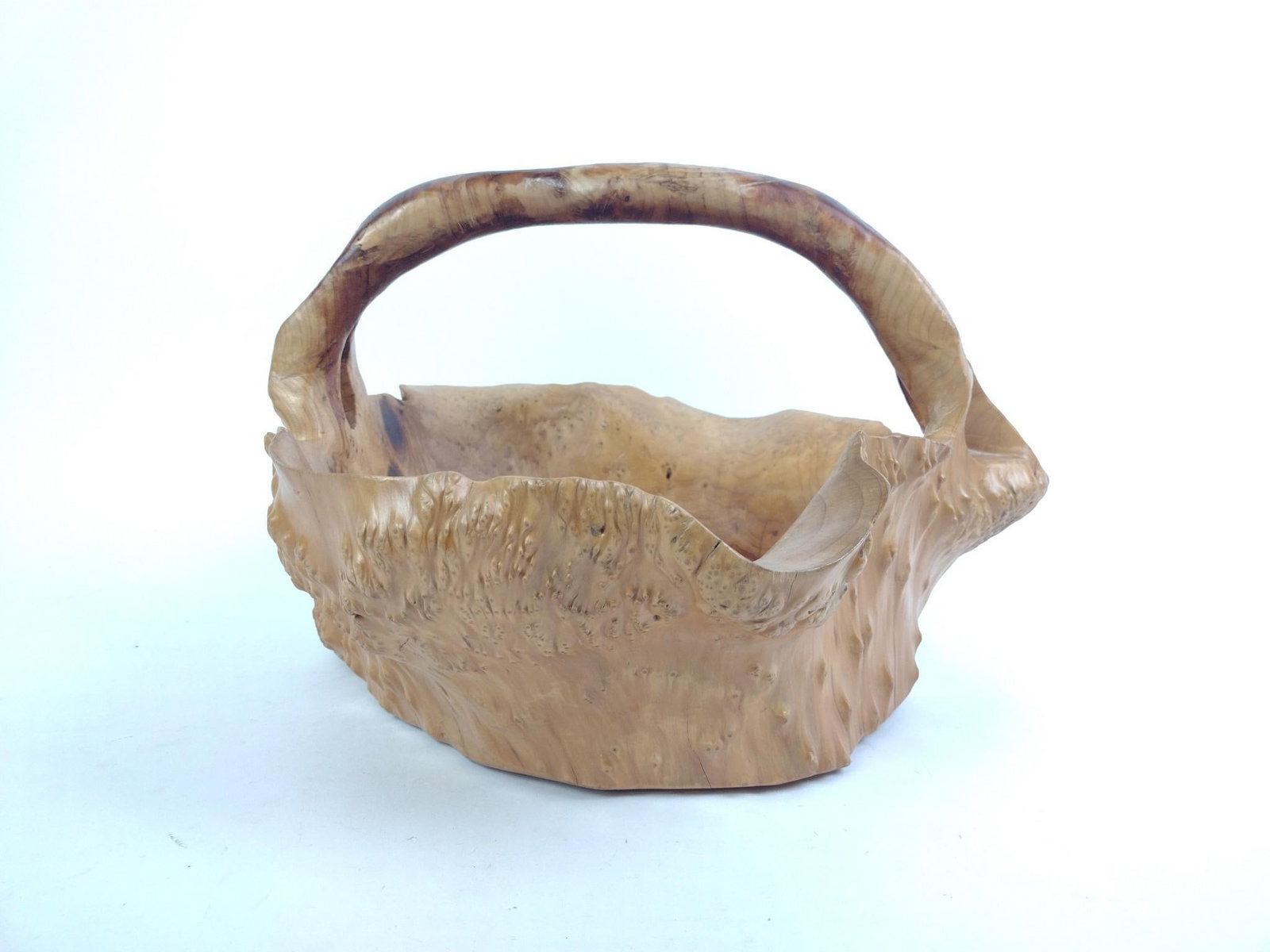 Natural Hand-Carved Burl Wood Basket Bowl (1 of 5)