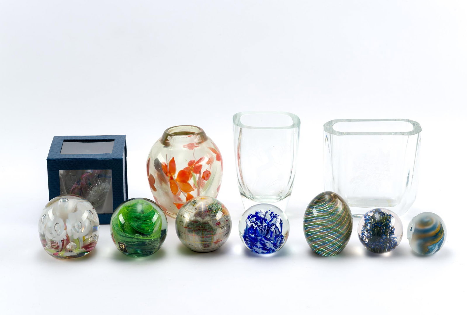 8 Paperweights & 3 Glass Vases Incl. Hafod Grange (1 of 3)
