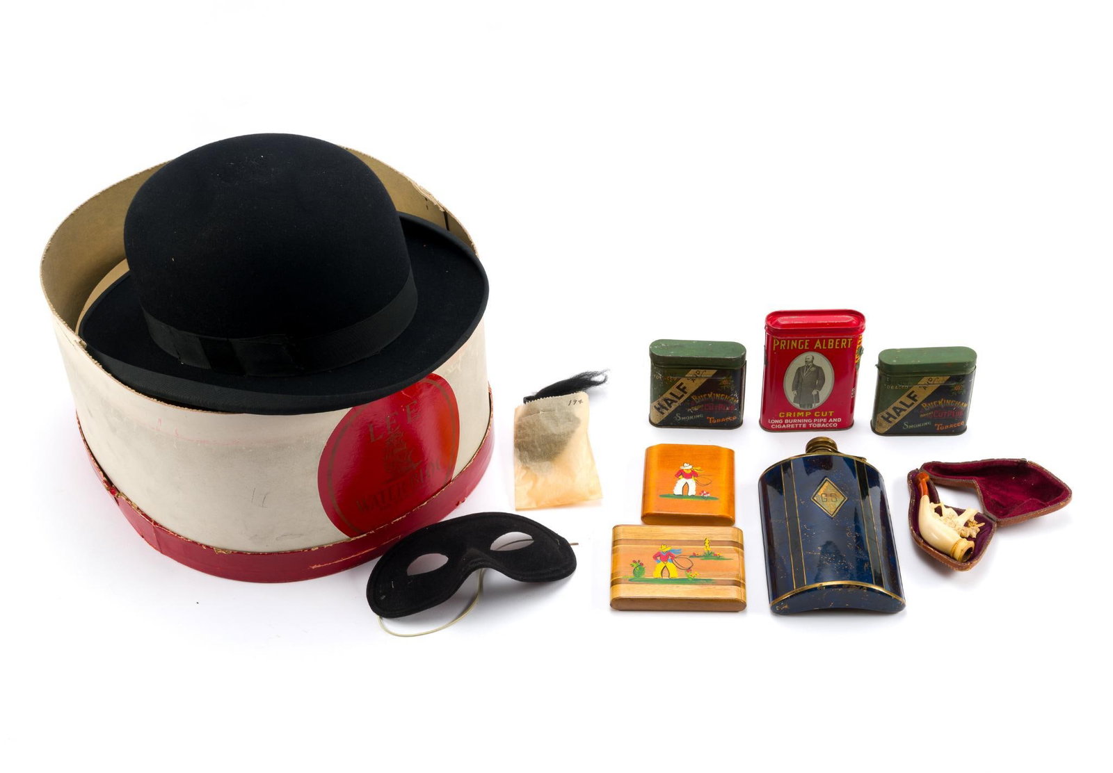 Gentleman's Accessories Incl. Cigarette Holders, Flasks, Pipe, Top Hat (1 of 5)