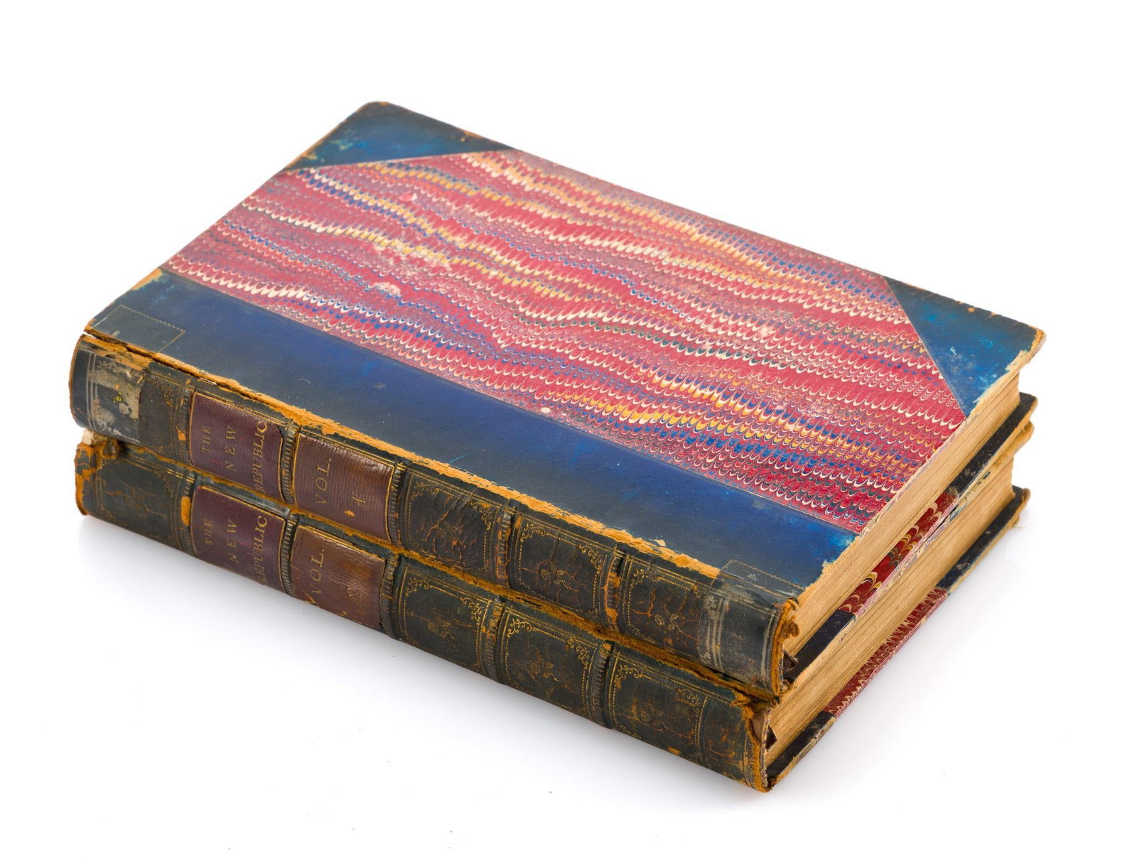 1877 The New Republic Complete 2 Volume Set: The New Republic or, Culture, Faith, and Philosophy in an English Country House by William Hurrel Mallock. A satirical novel in two volumes. Both are in good condition, consistent with their age and u