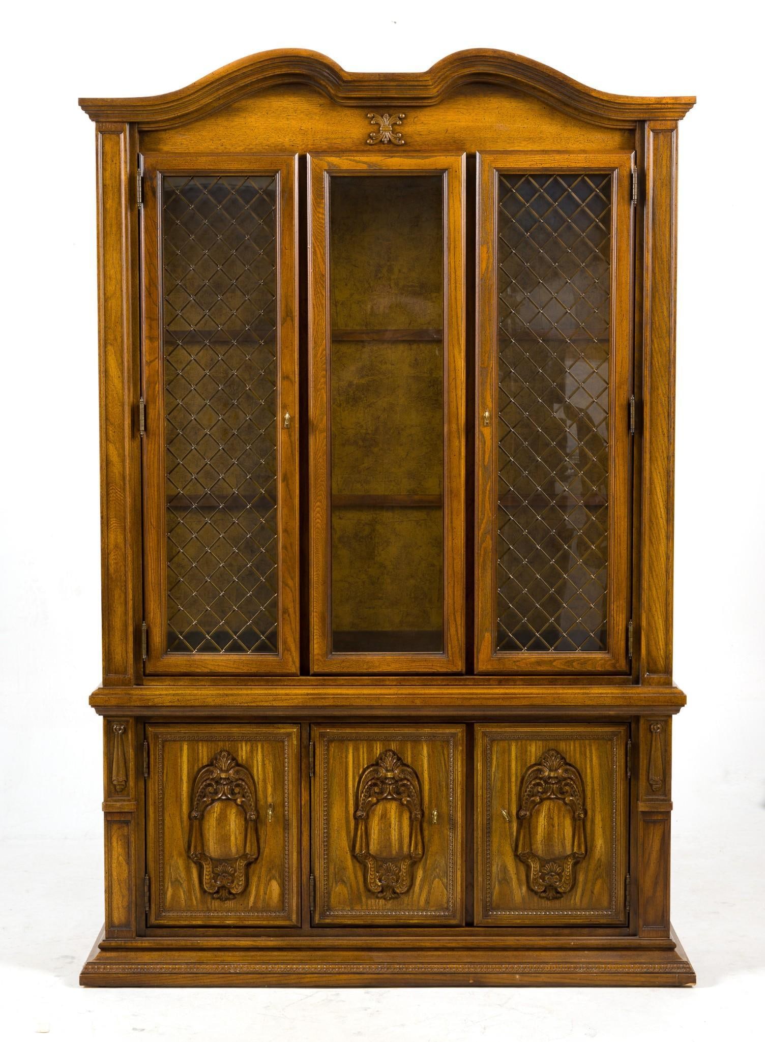 Breakfront China Cabinet: Measures 53-1/2" x 17" x 81". Comes with three glass shelves.