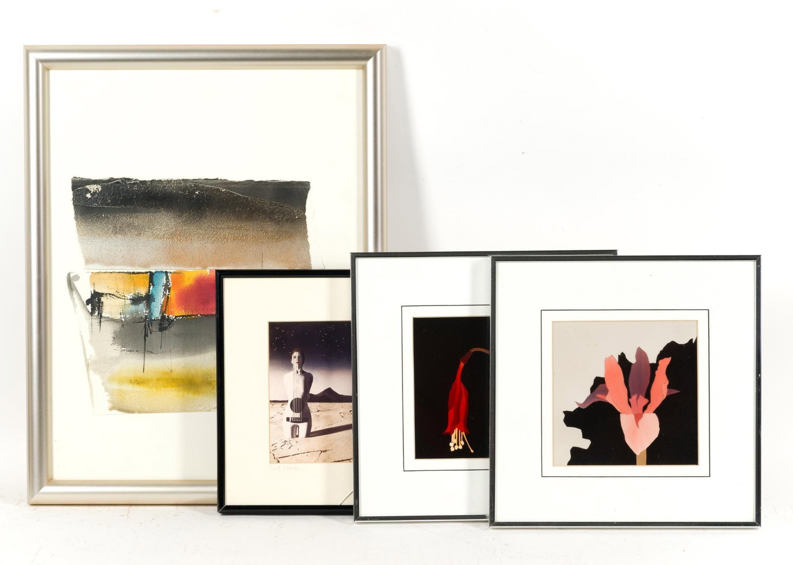 4 Framed Artworks: The largest is a mixed media original signed painting, 21 1/2" 17" framed size.