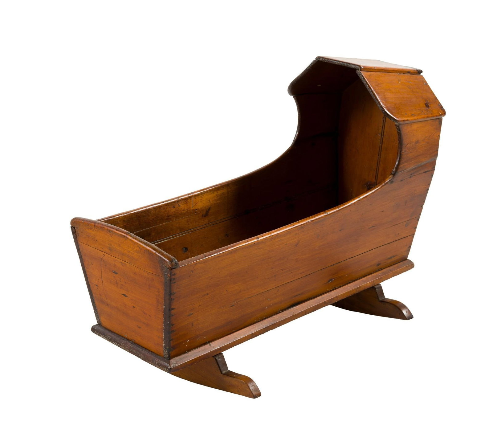 (Gilded Age Era) Antique Wood Cradle: From a private collection. Primitive, handcrafted design. 21-3/4" wide X 39" deep X 27-1/2" high. 