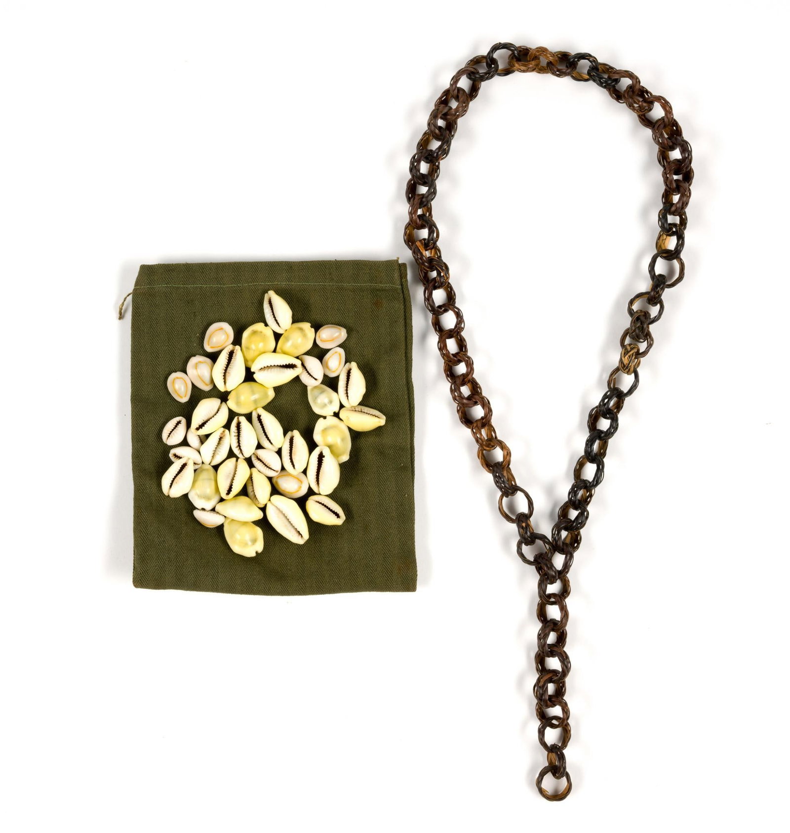 Shells & Bamboo Chain Necklace: Necklace made from bamboo chain links. 