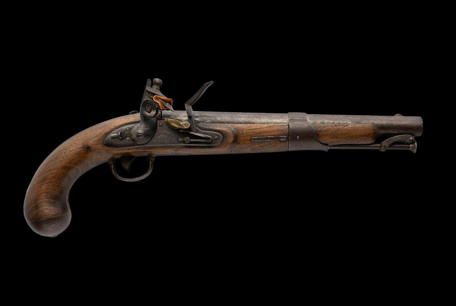 Simeon North Flintlock Pistol: Serial No. NSN ntique American martial flintlock pistol manufactured by Simeon North of Middletown (formerly Berlin), Connecticut. Features a single-shot smoothbore barrel, walnut stock, period iron/b