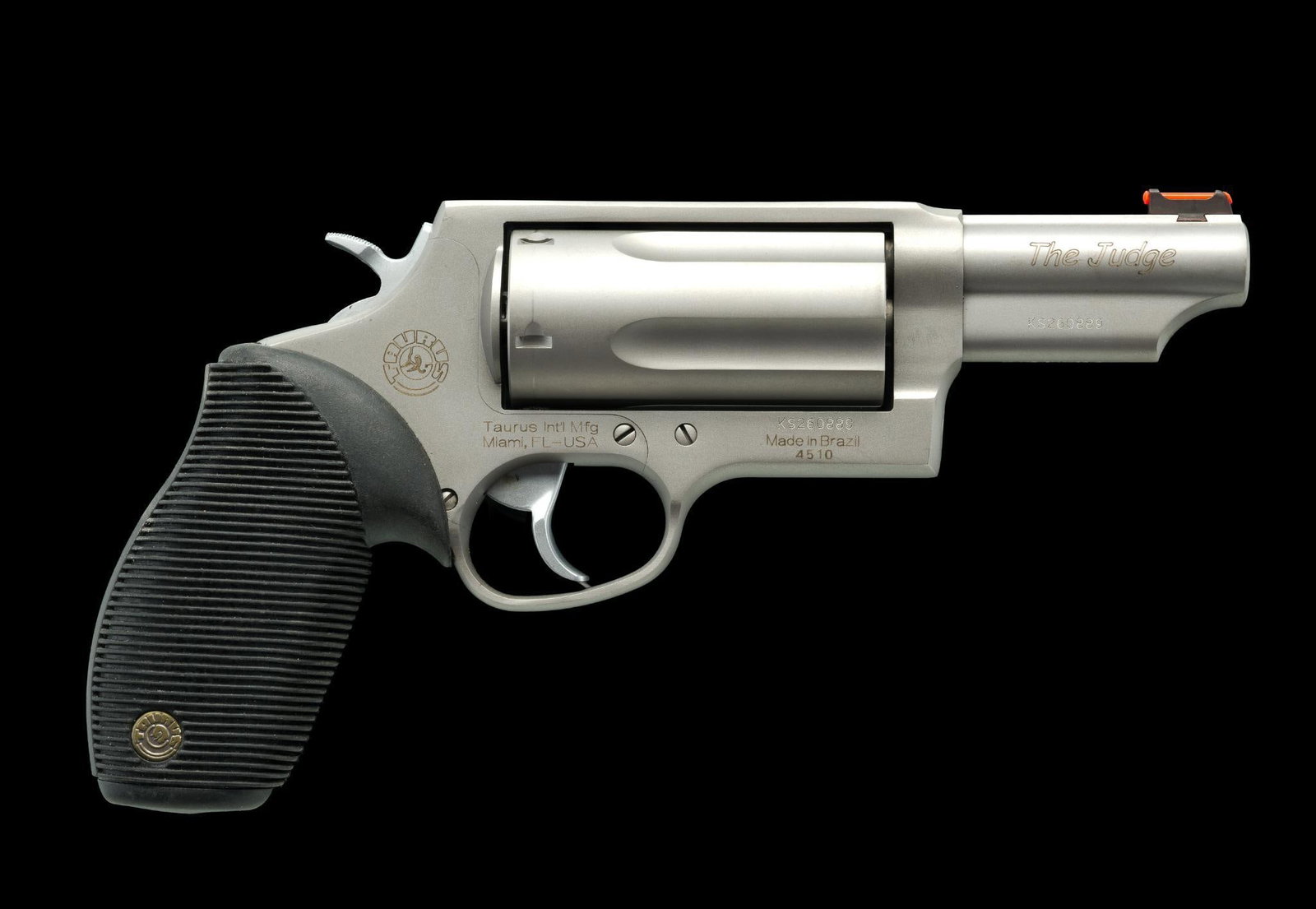Taurus "The Judge" Revolver, Cal. 45 Colt & .410 Shotgun: Serial No. KS260889 The Taurus "The Judge" is a popular contemporary double action revolver. This example has a matte finish and a 3" barrel. The five shot cylinder accepts both .45 Colt cartridges