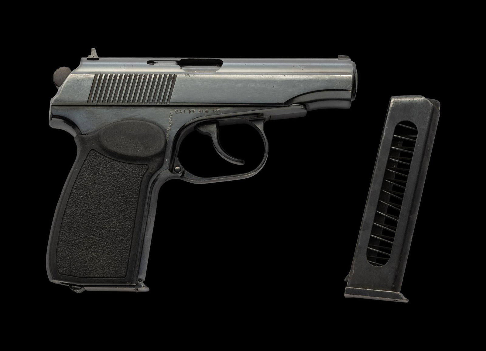 East German Makarov Pistol, Cal. 9x18mm: Serial No. BR1887 Semi-automatic service pistol, manufactured at the VEB Ernst Thalmann factory in Suhl under license from the Soviet Union. Produced from 1959 through 1965 for the armed forces and