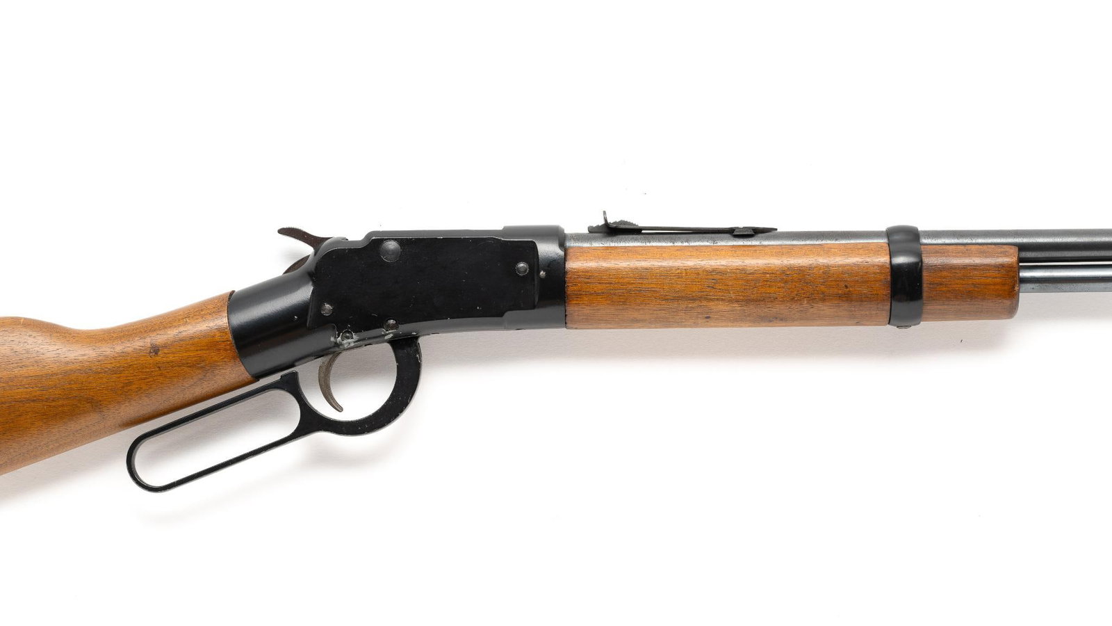 Ithaca Model H-49 Saddle Gun Rifle, Cal. .22: Serial No. NSN Classic youth-sized single-shot rimfire rifle marketed by the Ithaca Gun Company and manufactured by Erma Werke of West Germany. Styled after the lever-action rifles of the American Old