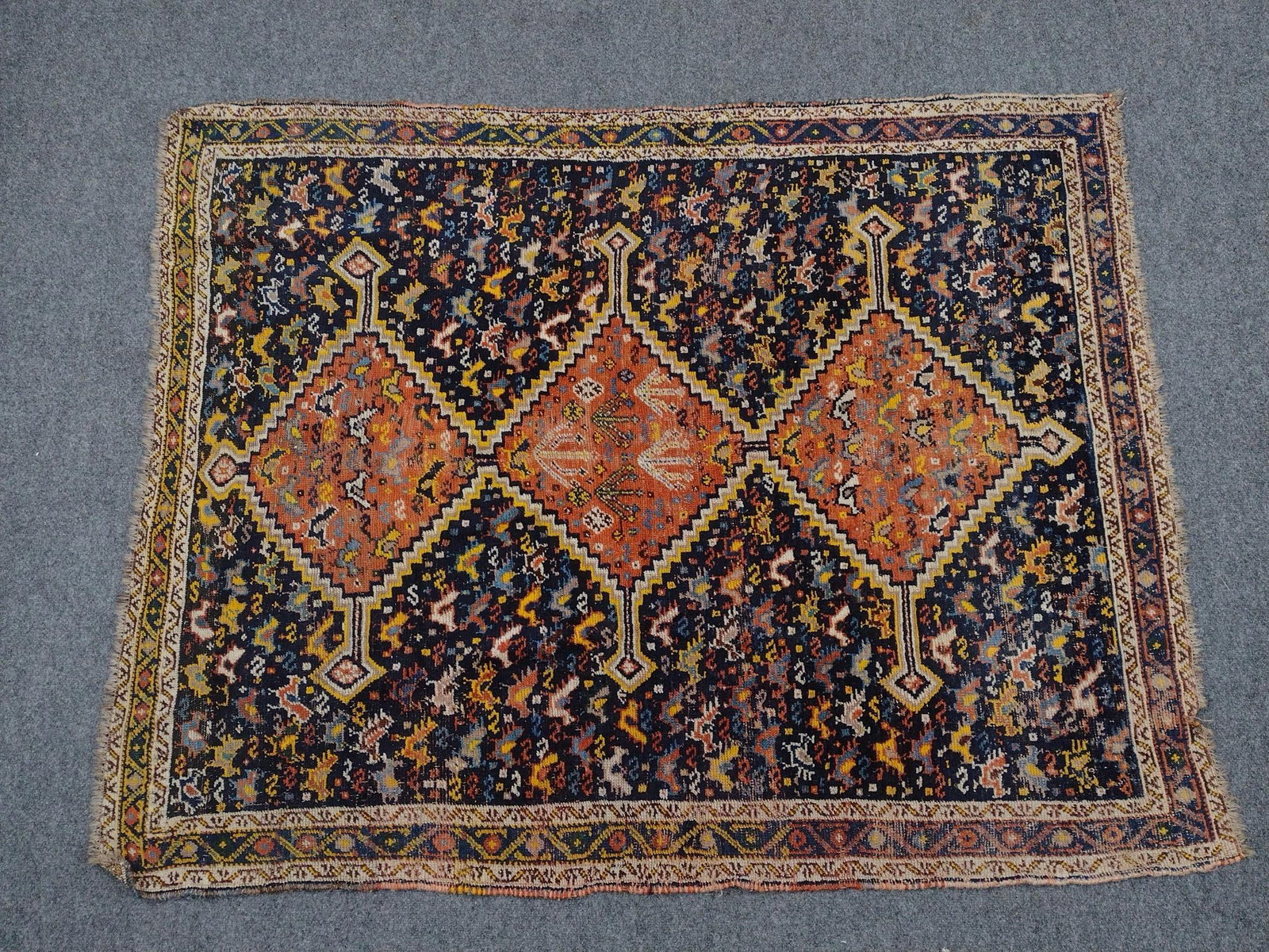 Persian Tribal Scatter Rug: 5'6" long X 4'4" wide. Provenance: From the Estate of Lory Patrick Jones (1933–2026), actress, writer, director, and philanthropist known professionally as Lory Patrick. During her career,
