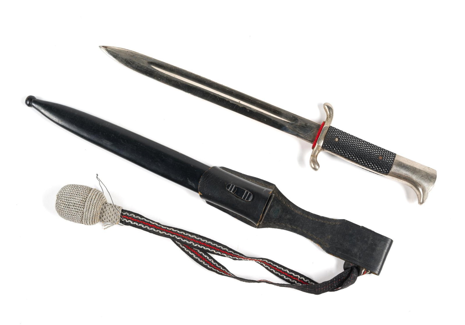 WWII German Fireman's Dress Bayonet: With portepe and scabbard. Measures 15-3/4" in length.
