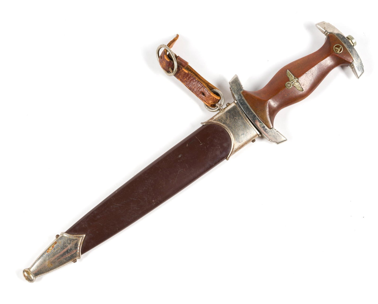 German WWII S.A. Dagger With Scabbard: Later plated fittings. Measures 14-1/2" in length. 