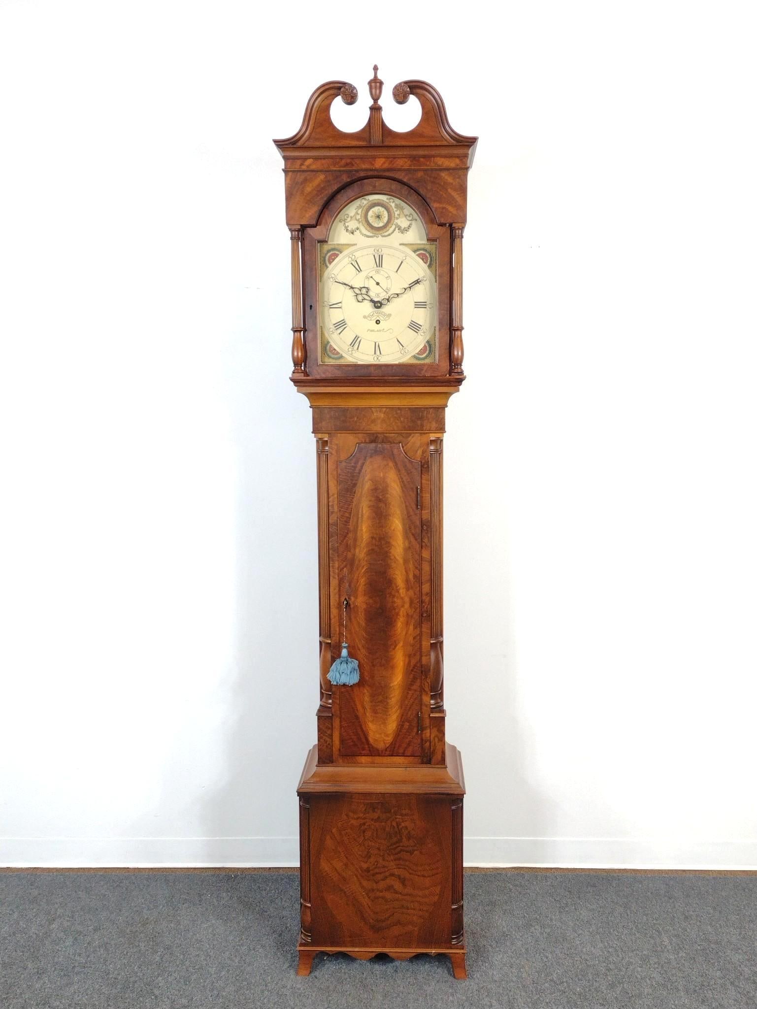 Thomas Jefferson Clock by Franklin Heirloom Furniture: Dial marked "Thos. Voight, Philad.a". 18" wide X 11" deep X 93-1/2" high. 