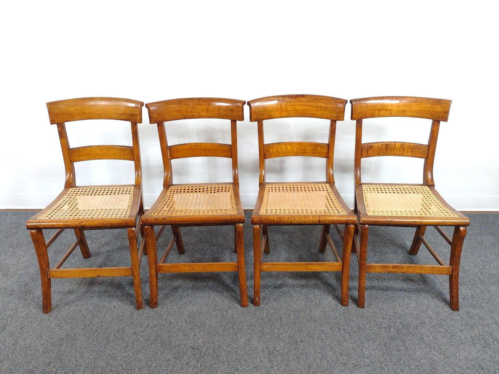 4 Antique Cane Seated Chairs: Each 17-1/4" wide X 19" deep X 32" high. 
