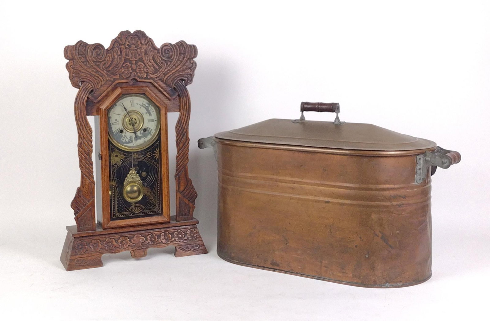 Copper Boiler & Gingerbread Style Mantle Clock (1 of 3)