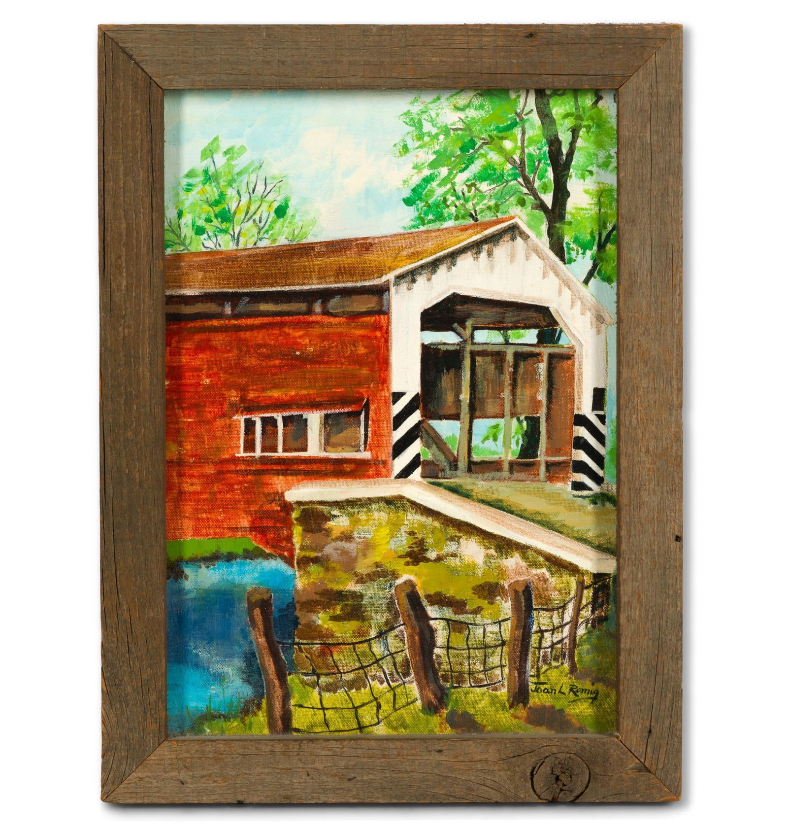 Original Joan R. Romig Painting on Board: Harrisburg, PA artist. Signed and framed in a natural wooden frame. Measures 12-1/4" x 16-1/4". 