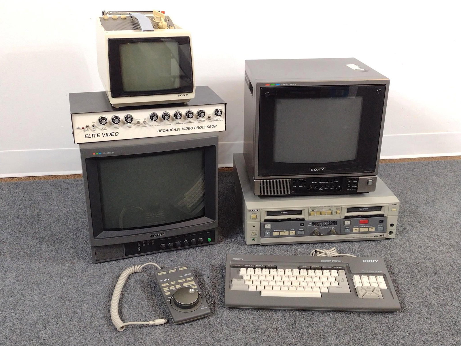 Vintage Video Editing Electronics Incl. Sony: Largest monitor measures 13-1/2" x 16-1/2" x 13-1/4". Smallest piece measures 8-1/4" x 2" x 1". 