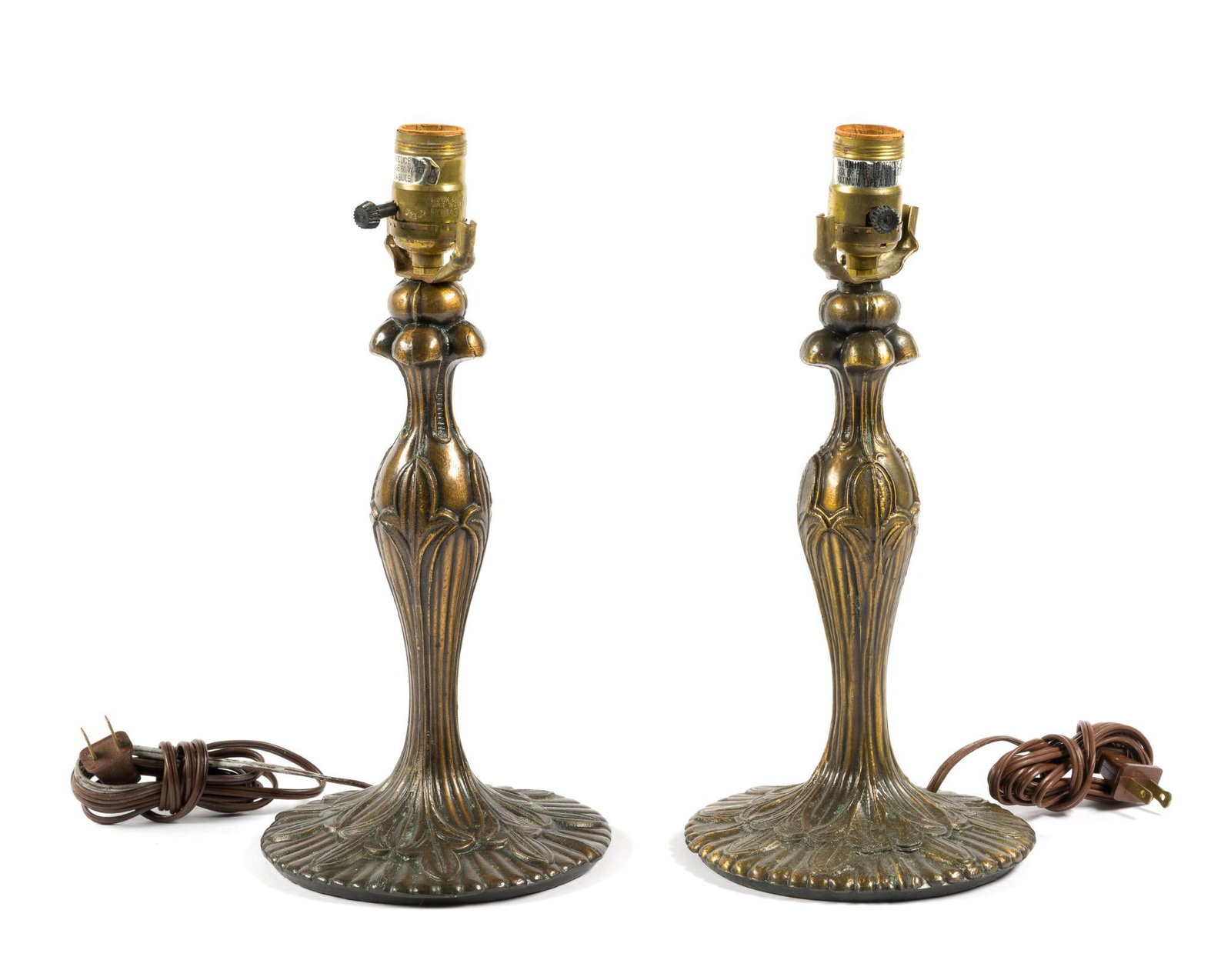 Pair of Art Nouveau Tiffany Style Brass Lamp Bases (1 of 3)