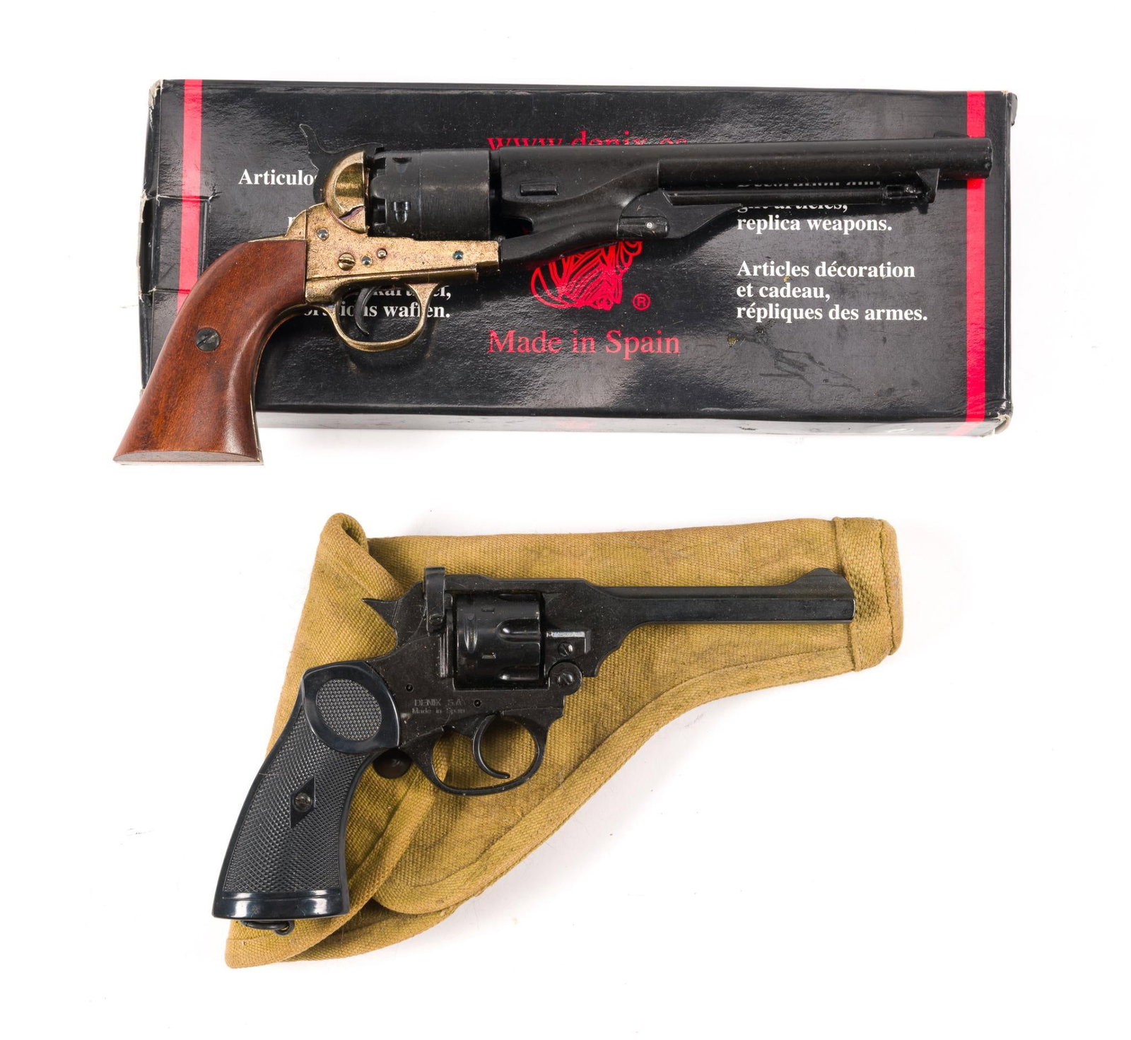Replica .38 Webley & Replica M1861 US Navy Revolver: One in original box. Both non-firing. 