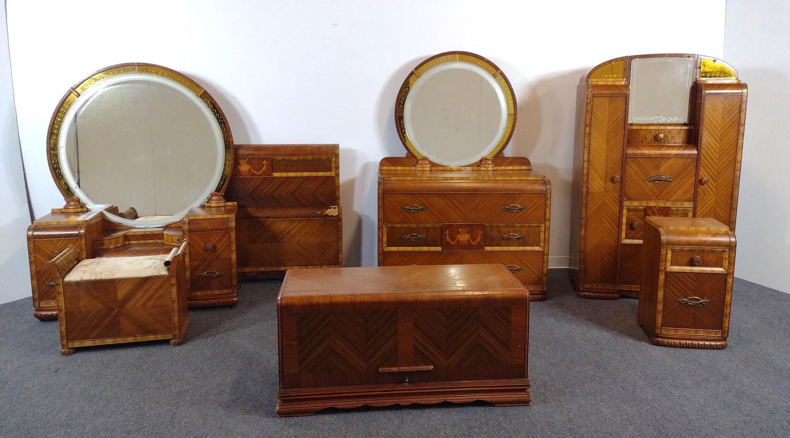 Art Deco Inlaid Waterfall Bedroom Set (1 of 9)
