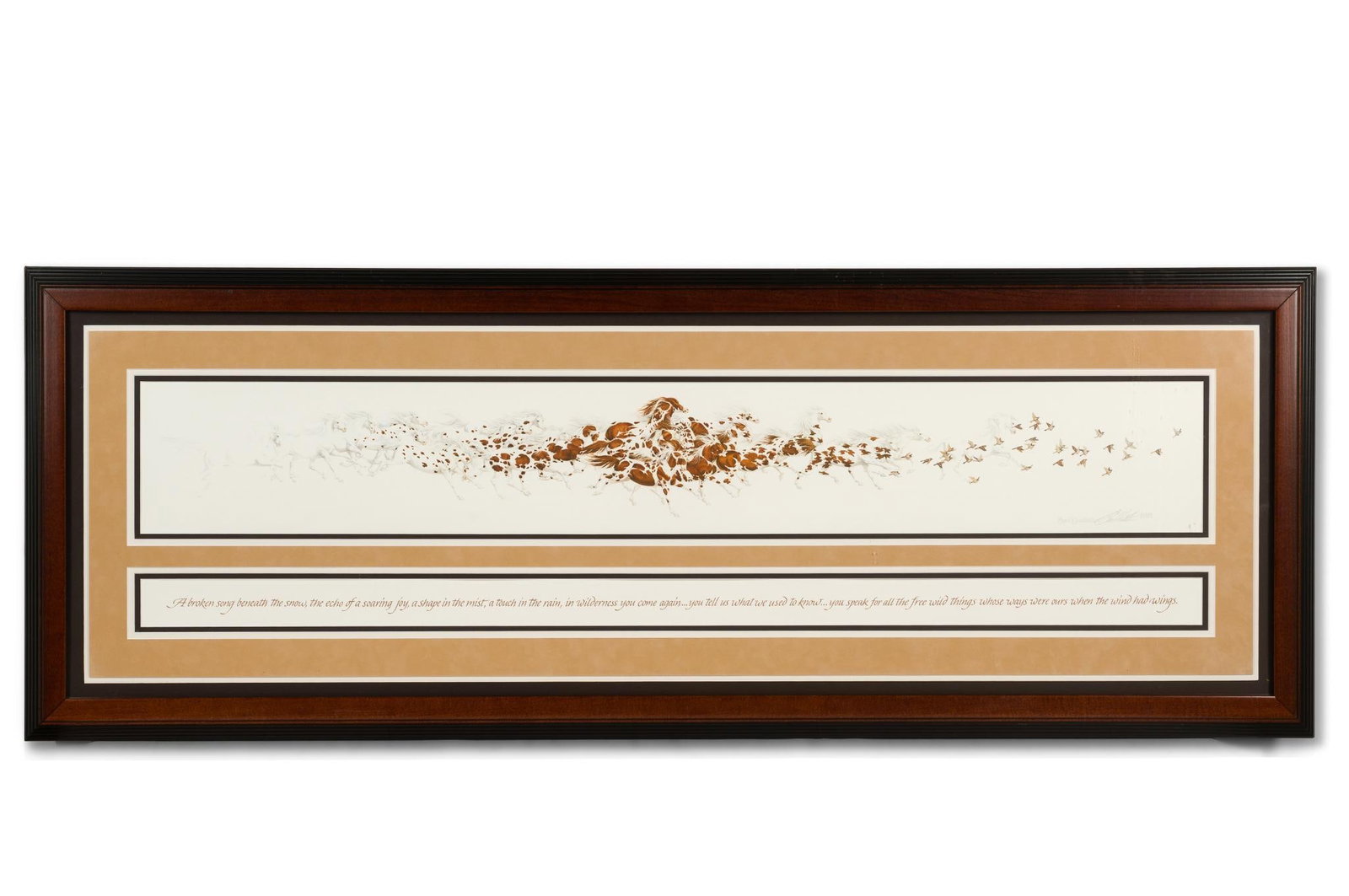 Bev Doolittle "When the Wind Had Wings" Print: Signed lower right side. Edition 56824/57500. 20-1/2" long x 55-3/4" wide. 