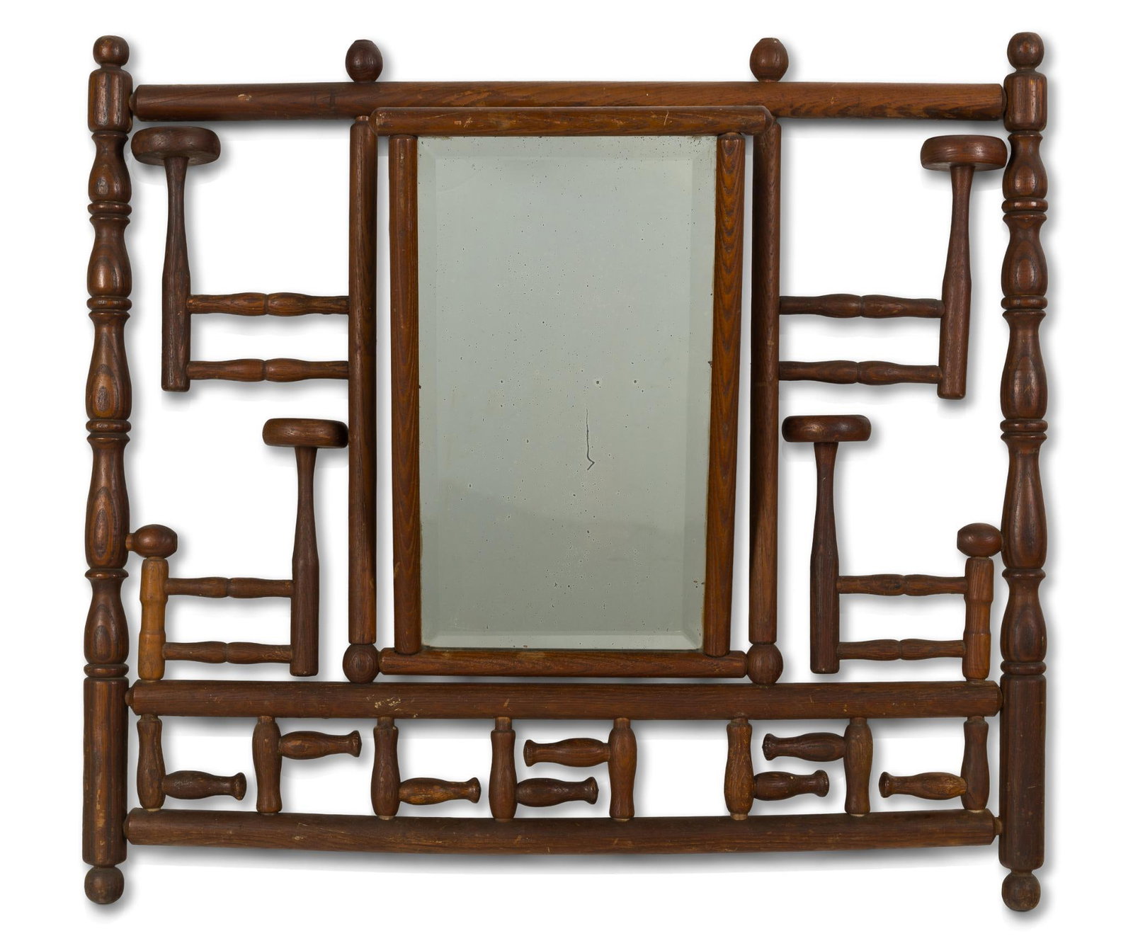 Vintage Hat and Coat Rack w/ Mirror: 26-1/2" high x 29-1/4" wide. 