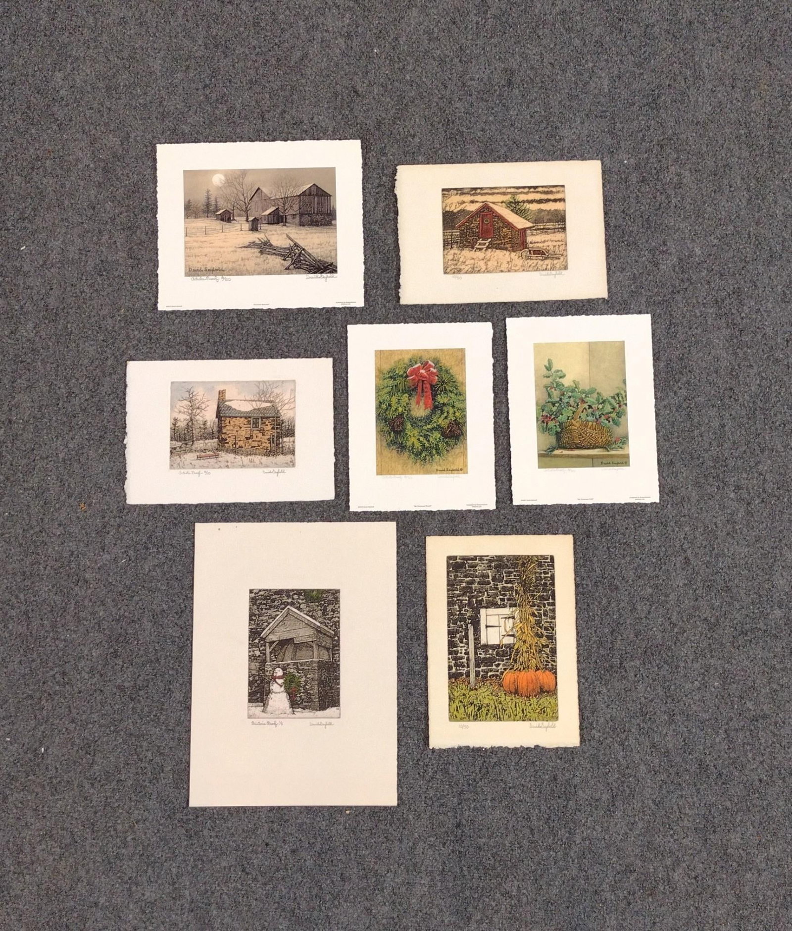 7 David Seybold Prints: All unframed. Includes Artist Proofs. All signed. Two in original envelope. 8" to 15" long x 11" to 11-1/4" wide. 