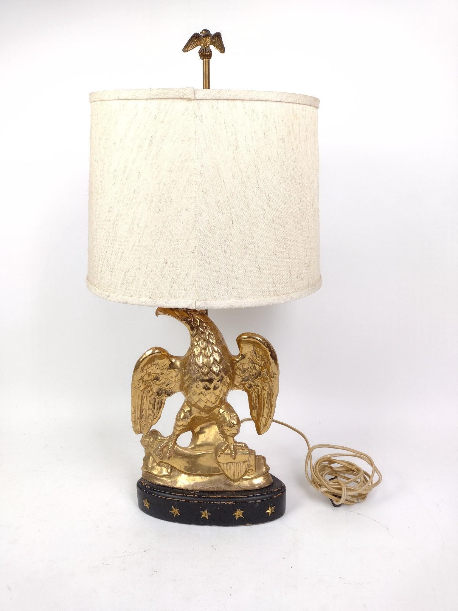 Mid-Century Bald Eagle Table Lamp: Measures 12" x 8-1/2" x 28-1/4".
