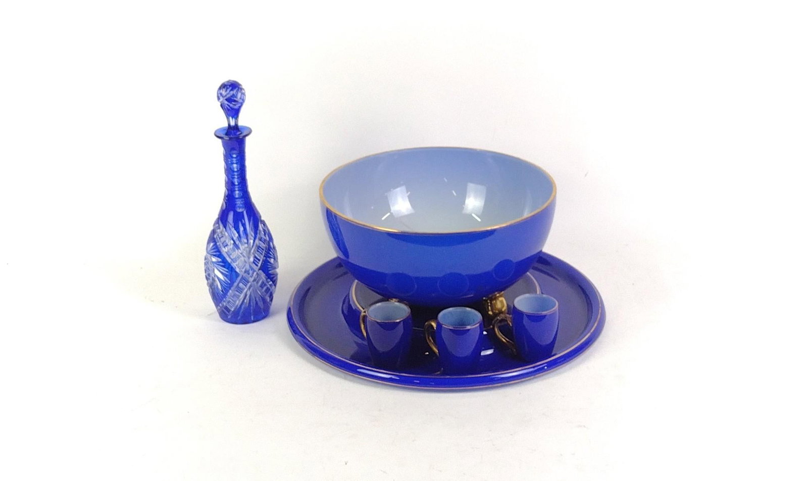 Cut to Clear Decanter & Blue Glass Punch Set (1 of 3)